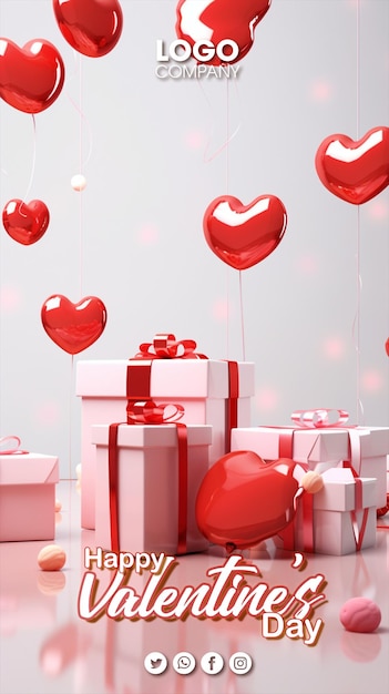 PSD Милое любовное послание, выскакивающее из открытой подарочной коробки, 3d-дизайн сцены