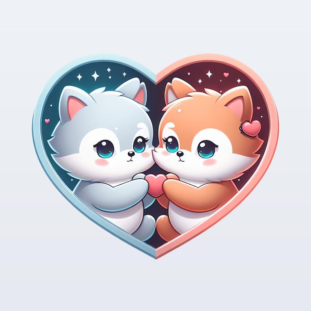 Cute loving cats in a heart shape