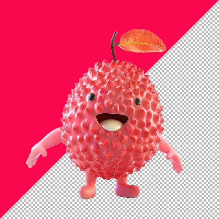 PSD cute lychee character 3d isolated render transparent background png psd