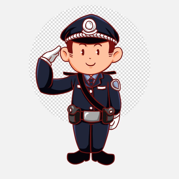 Illustrazione di saluto dell'ufficiale di polizia maschio sveglio. immagine della polizia