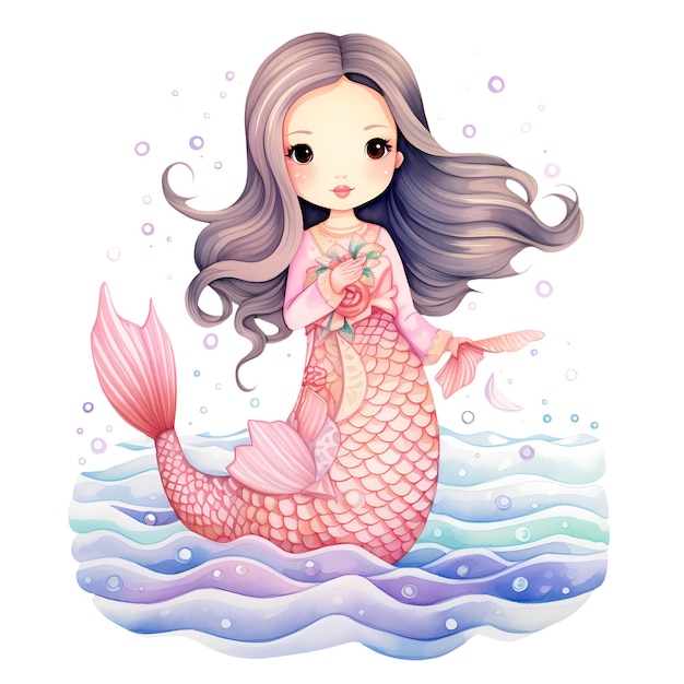 PSD cute mermaid princess watercolor clipart illustration