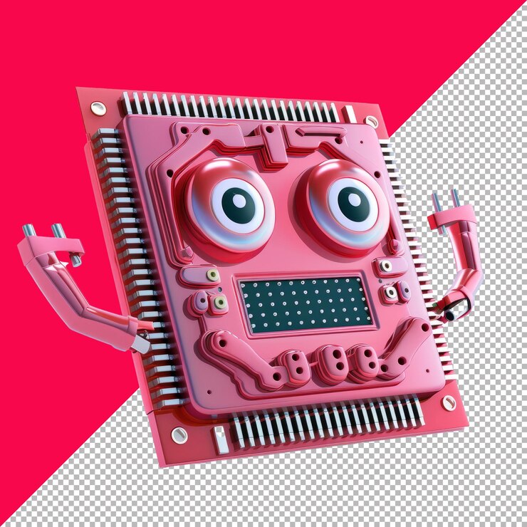 PSD cute microprocessor 3d transparent background png psd