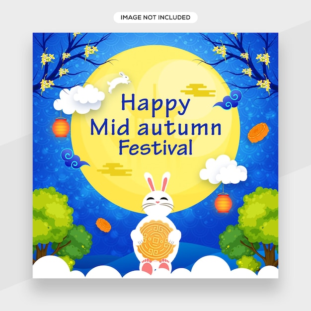 PSD cute mid autumn festival banner with for mid-autumn festival celebration, happy holiday