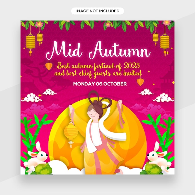 PSD cute mid autumn festival banner with for mid-autumn festival celebration, happy holiday