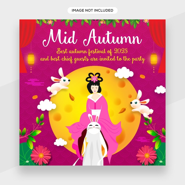 Cute mid autumn festival banner with for mid-autumn festival celebration, happy holiday