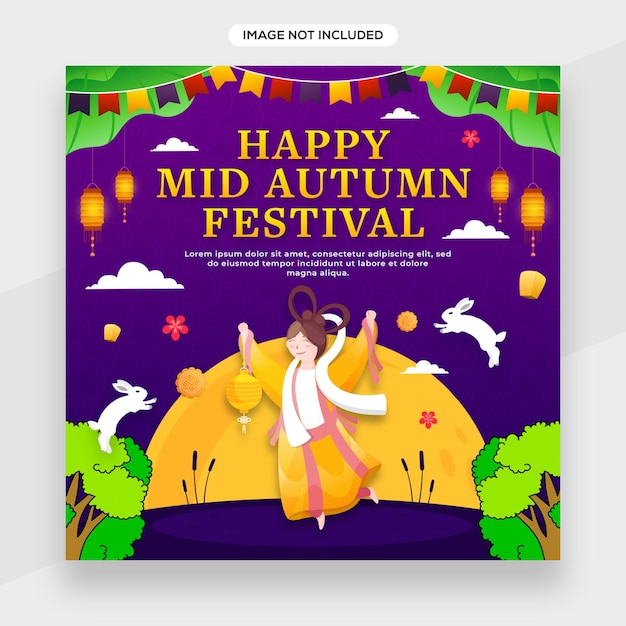 Cute mid autumn festival banner with for mid-autumn festival celebration, happy holiday