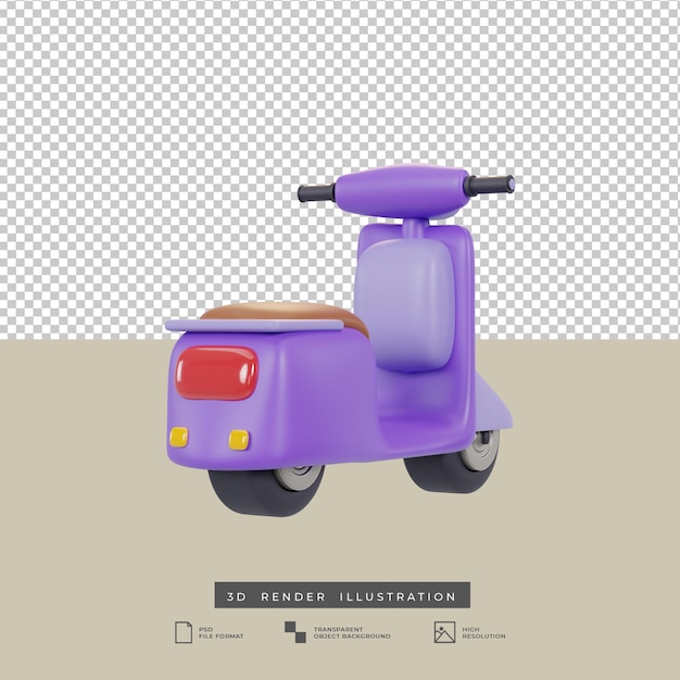 Carino minimalista scooter viola vista posteriore illustrazione 3d