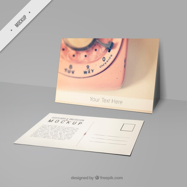 Cute mockup postcard with a picture of pink phone