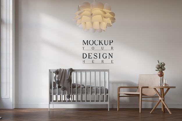 PSD cute and modern kids bedroom interior with wall mockup