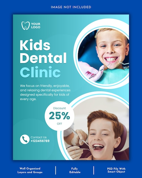 Cute amp Modern Kids Dental Clinic Instagram Post Template