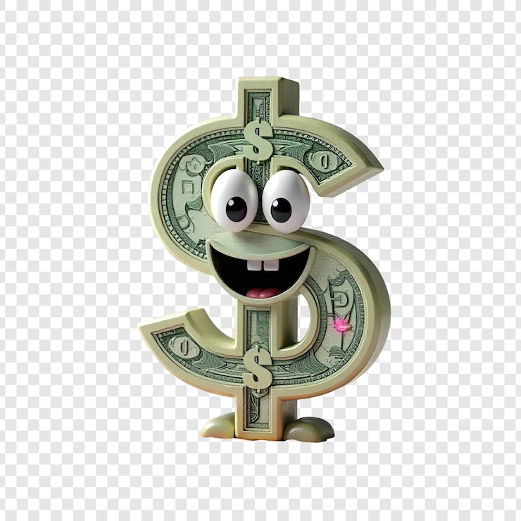 PSD cute money character isolated on transparent background