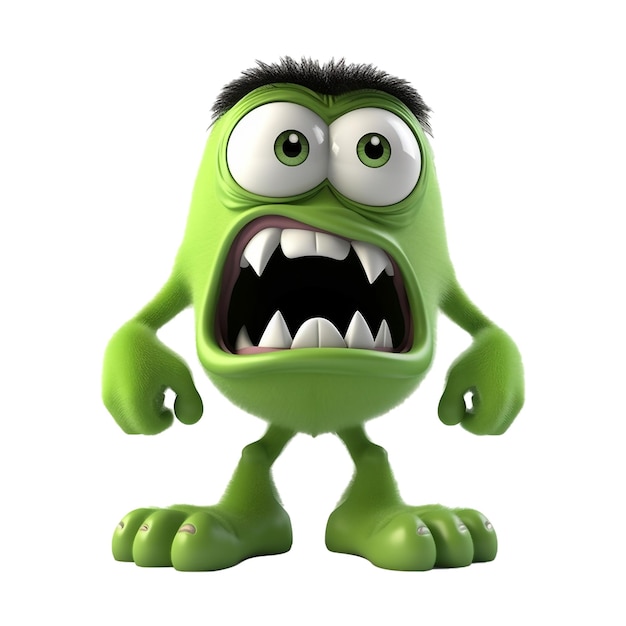 PSD cute monster character colored green with angry expression 3d illustration generative ai