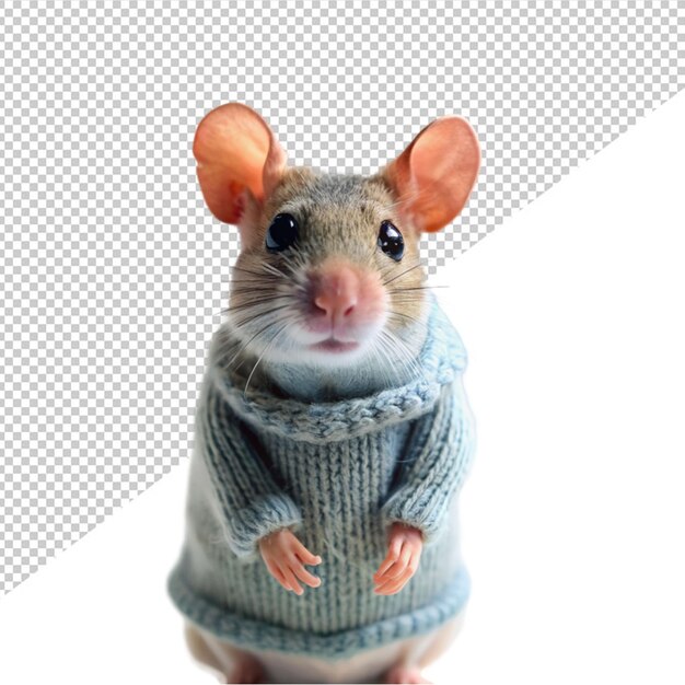 A cute mouse in sweater on transparent background