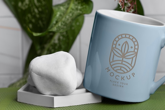 Cute mug design with plants mockup