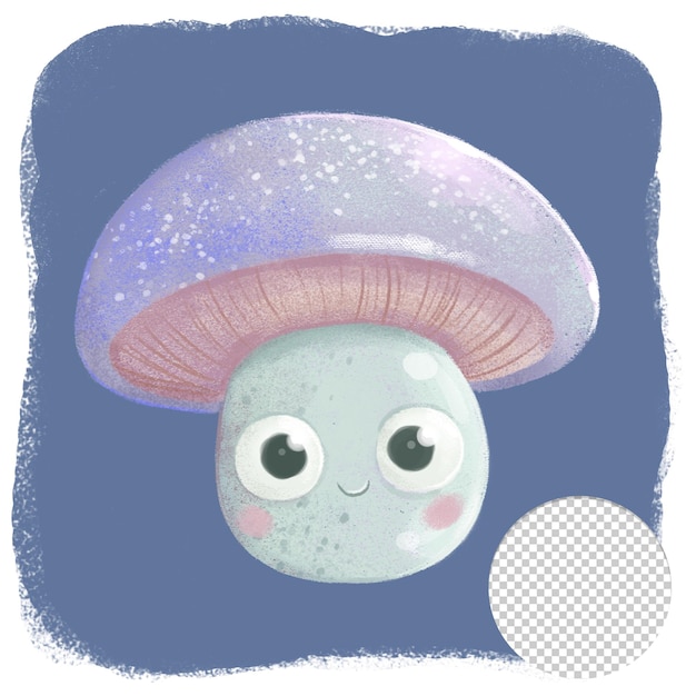 PSD cute mushroom with eyes on blue background