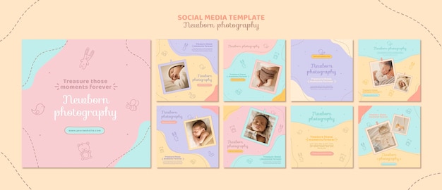 PSD cute newborn photo shooting social media post