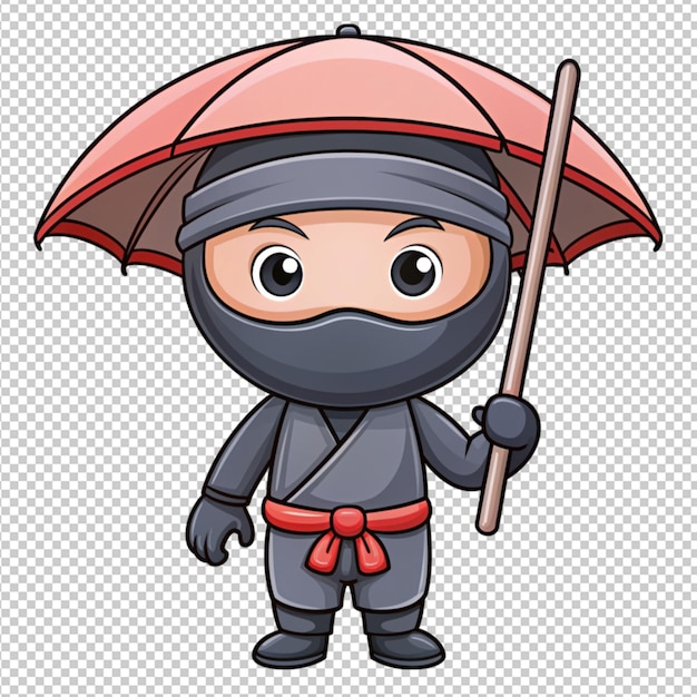 cute ninja with umbrella on transparent background