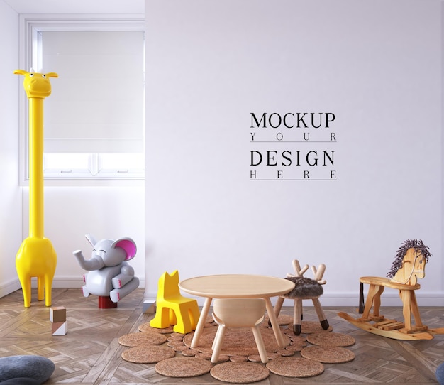 PSD cute nursery room design with wall mockup