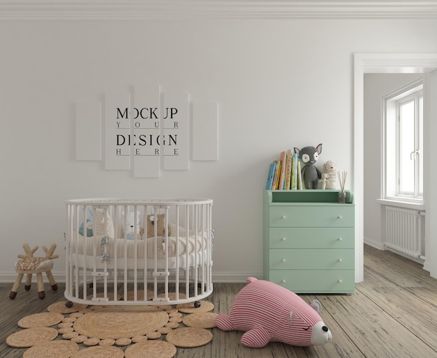 PSD cute nursery room with mockup poster