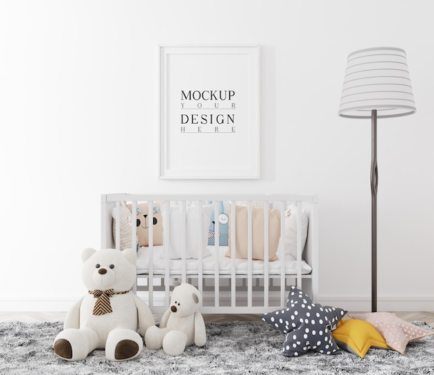 Cute nursery room with mockup poster