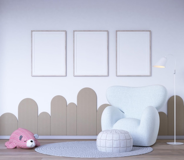 Carina stanza dei bambini con poster mockup