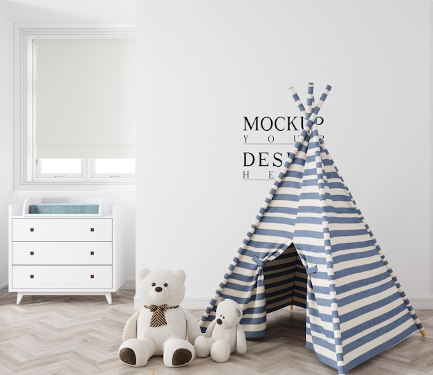 PSD cute nursery room with mockup wall