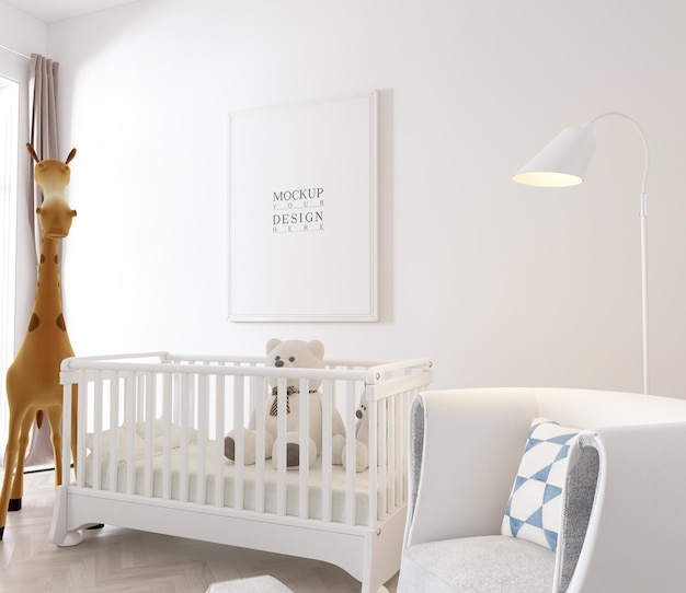 Cute nursery room with poster frame mockup