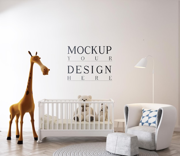 Cute nursery room with wall mockup