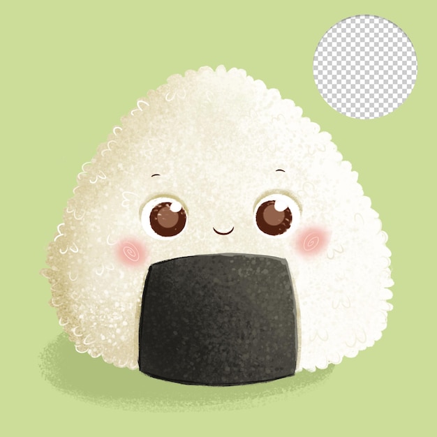 Cute onigiri with eyes on green background