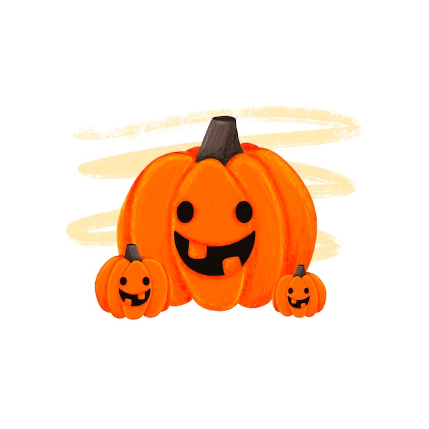 可愛いオレンジの南瓜 恐ろしいハロウィンイベント 手描きの質感イラスト