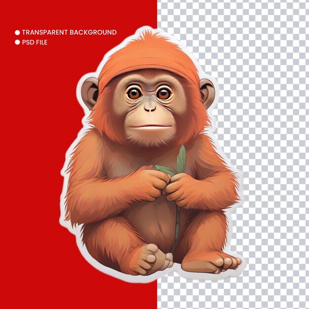 PSD una carina illustrazione di orangutan con sfondo trasparente