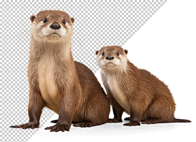 PSD cute otter family young and adult isolated