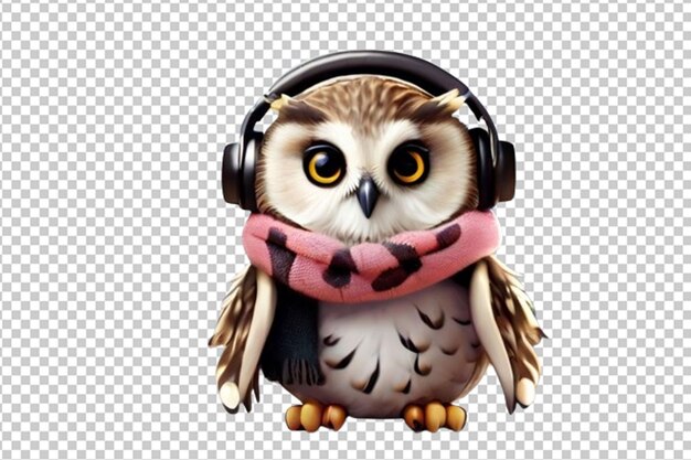 PSD cute owl cartoon wearing a head phone