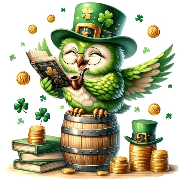 PSD cute owl st patrick's day clipart ilustracja