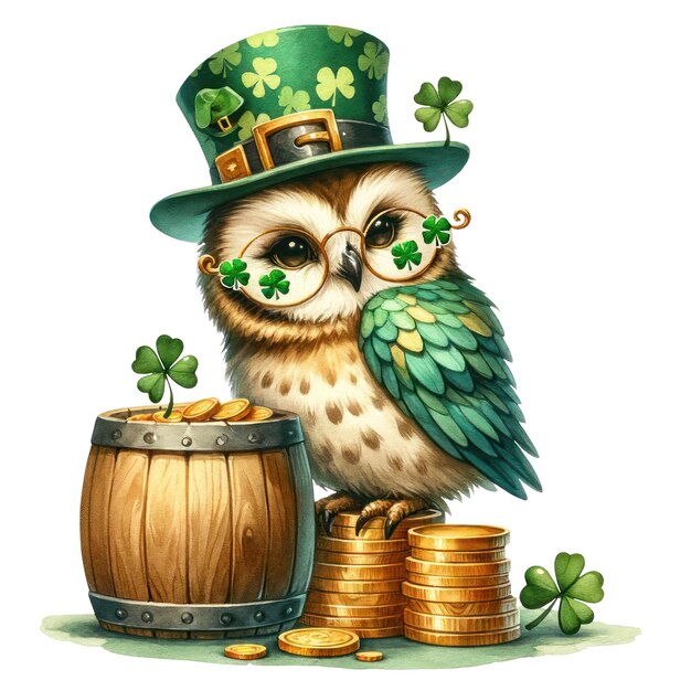 PSD cute owl st patricks day clipart illustration