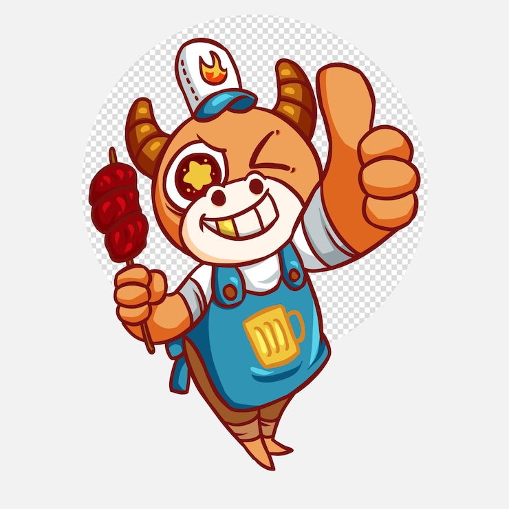 PSD 귀여운 소 소 요리사 마스코트 그림