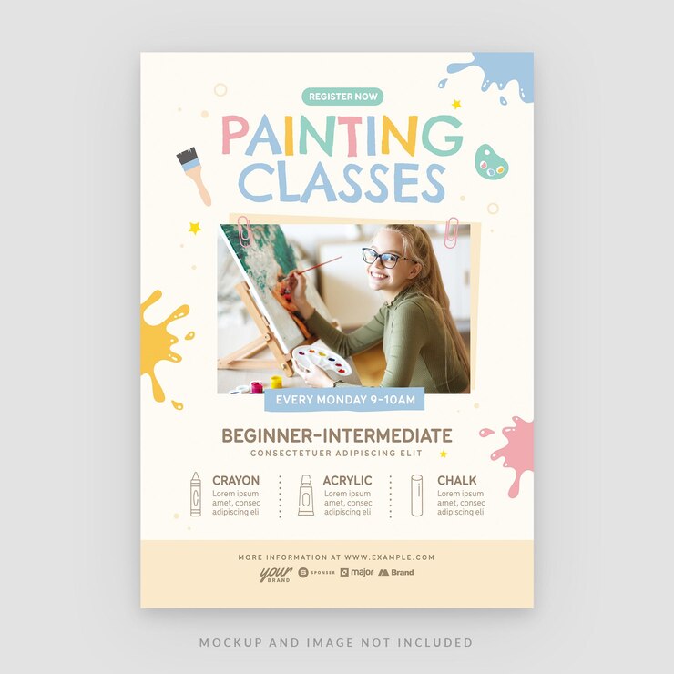 Шаблон флаера школьного образования Cute Painting Class в PSD V1