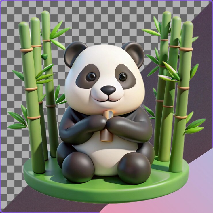 PSD cute panda 3d render with bamboo