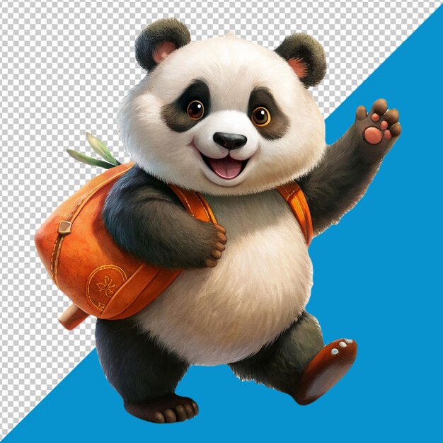 PSD a cute panda carry bag on transparent background