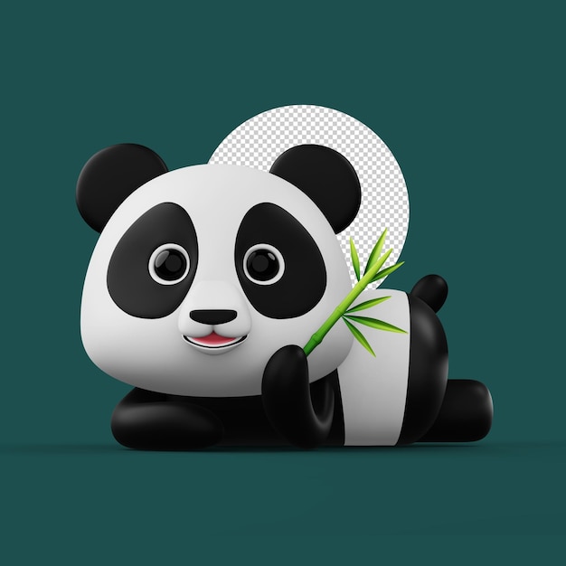 PSD cute panda character with bamboo 3d rendering