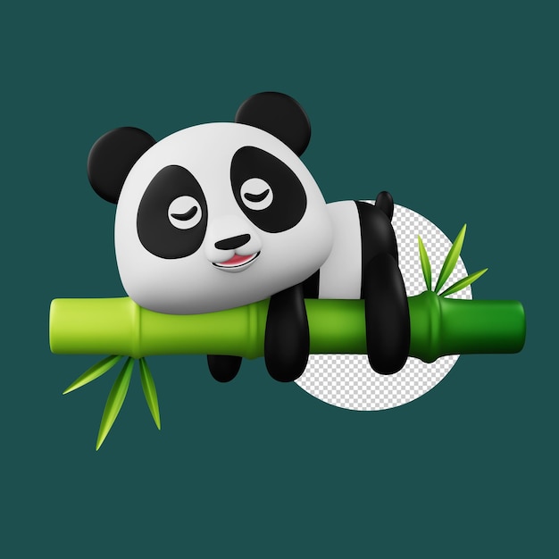 PSD cute panda character with bamboo 3d rendering