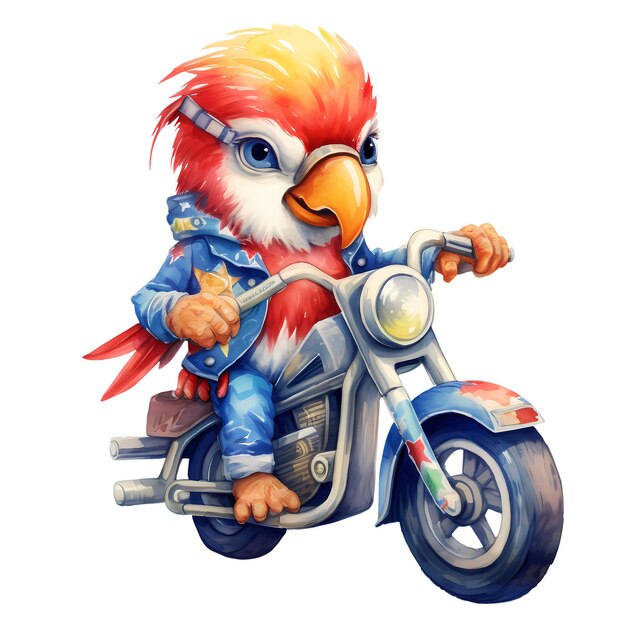 PSD cute parrot american motorcycle clipart illustrazione