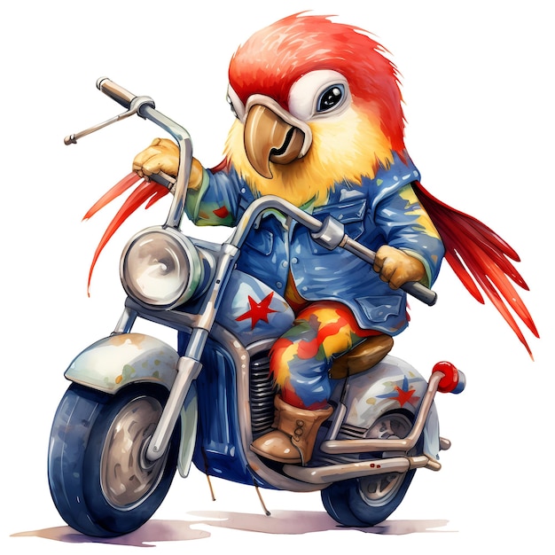 PSD cute parrot american motorcycle clipart illustrazione
