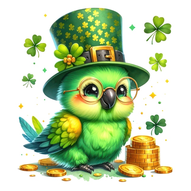 PSD cute parrot st patrick's day clipart ilustracja