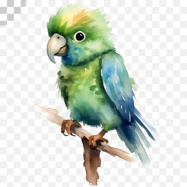 Cute parrot watercolor transparent background