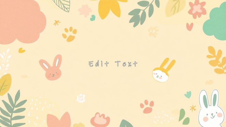 PSD cute pastel bunny rabbits flowers leaves paws background