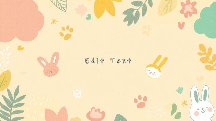 PSD cute pastel bunny rabbits flowers leaves paws background