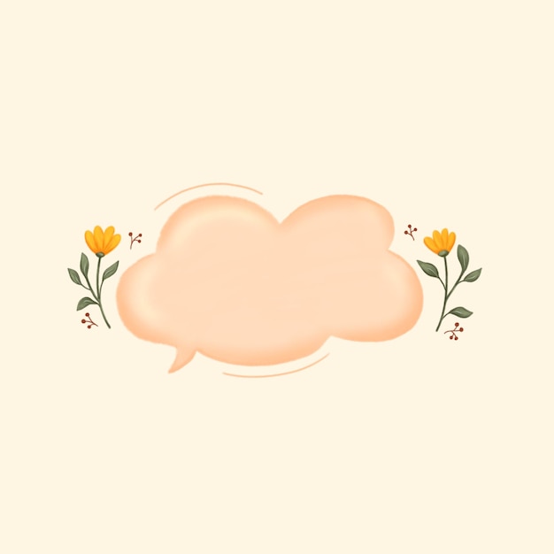 Cute peach speech bubble with beauty floral pencil texture illustration