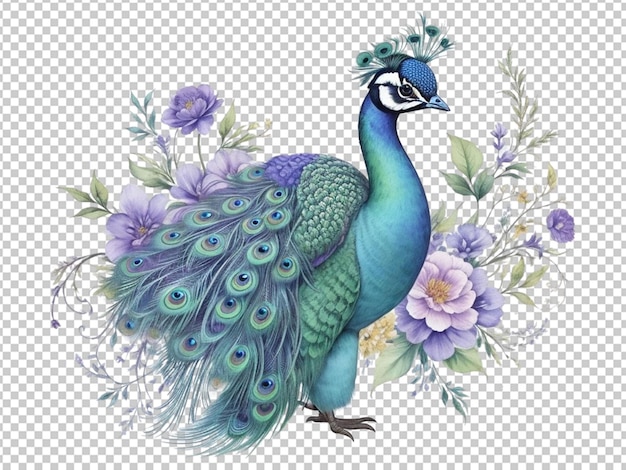 PSD cute peacock cartoon in watercolor