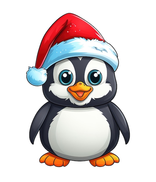 PSD cute penguin cartoon wearing christmas hat ai generative